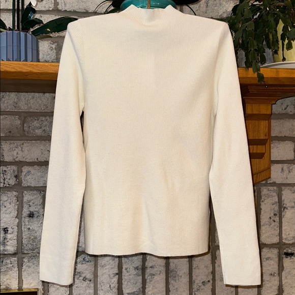 Mango XL Ivory Fine Knit Ribbed Mock Neck Mini Button Front Wool Blend Cardigan - Picture 8 of 16